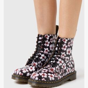 Dr. Martens Black Floral Combat Boots
